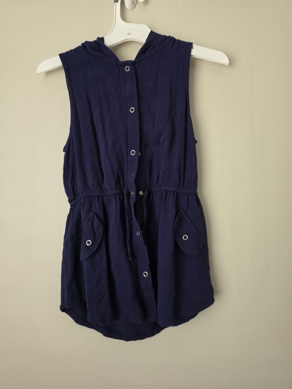 Girls' Sleeveless Hooded Button-Front Vest in Dark Blue